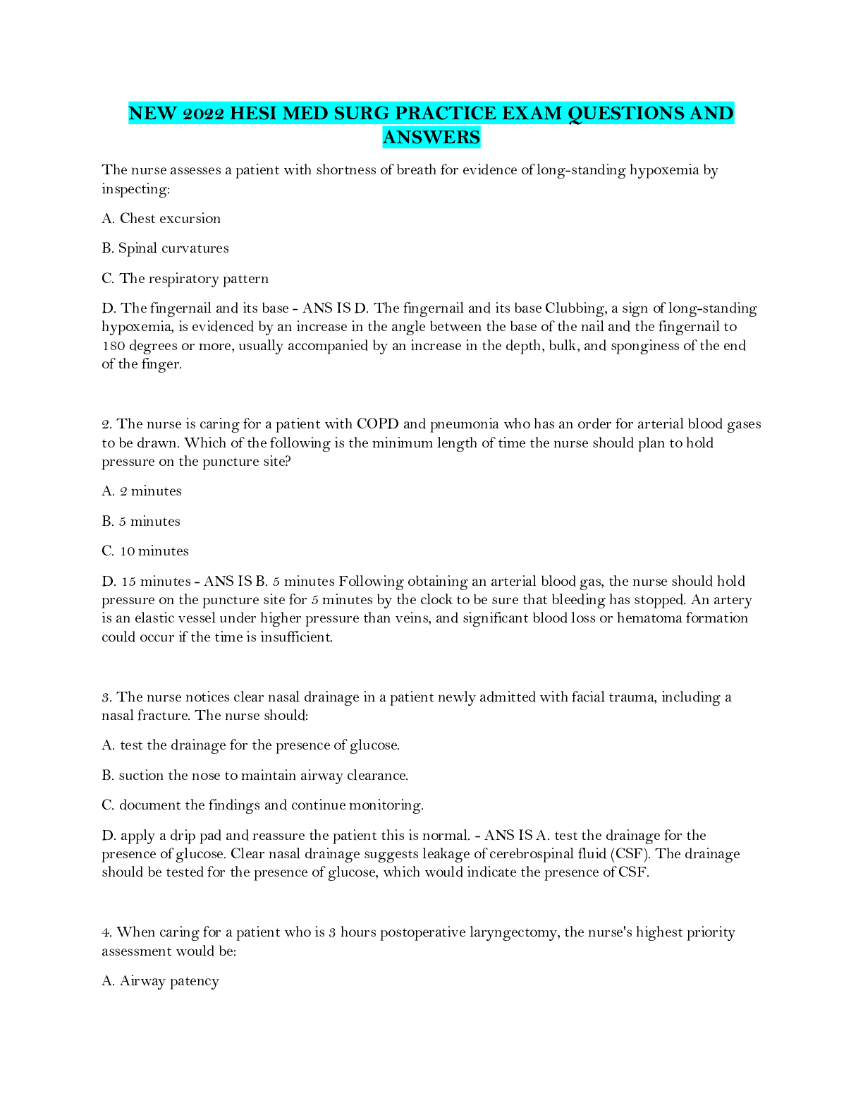 Preview image for NEW 2022 HESI MED SURG PRACTICE EXAM QUESTIONS AND  ANSWERS